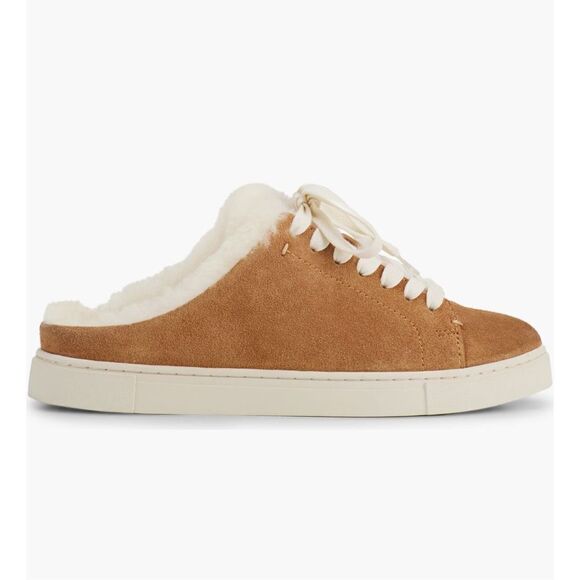 Frye Ivey genuine shearling sneaker mule in soft silky brown leather size 8 NWB - Picture 2 of 5